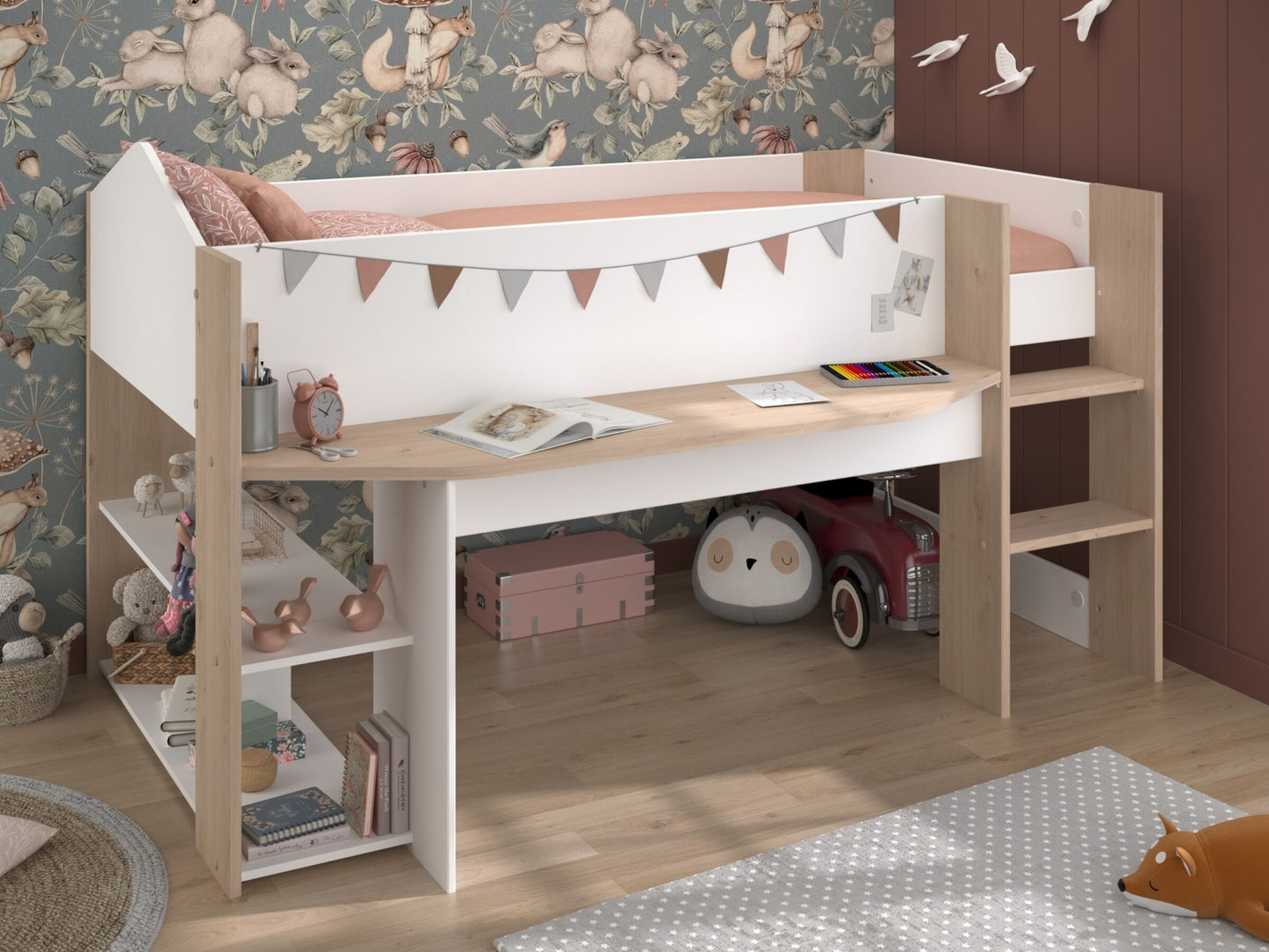 Halvhøy barneseng med skrivebord 90x200