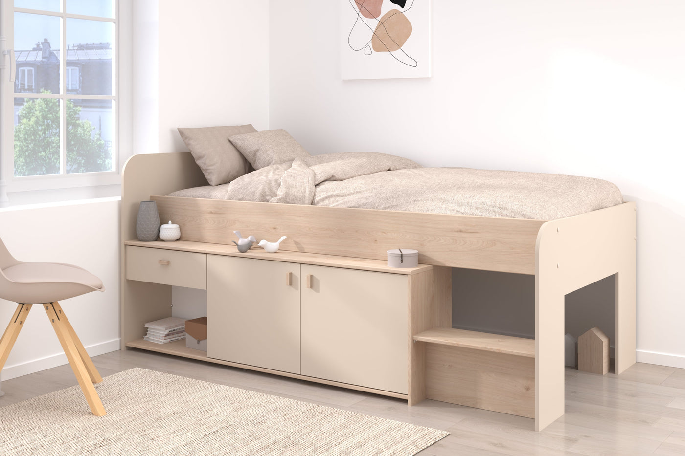 Halvhøy seng med oppbevaring 90x200 - Cache