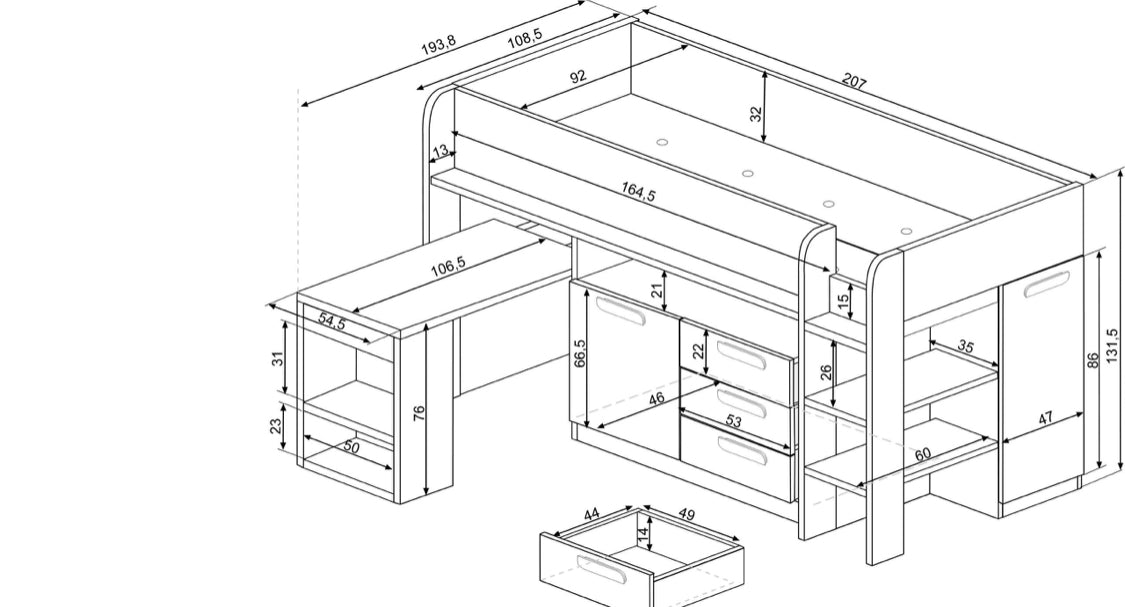 Halvhøy barneseng Exclusive Trasman – 90 x 200 – NATUR Kan speilvendes!