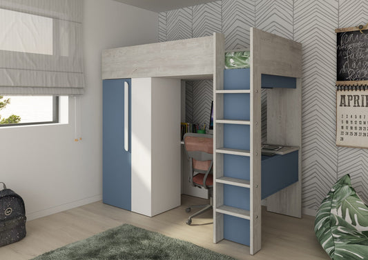 Trasman Studio Loftseng med Garderobe 90x200 - smokey blå