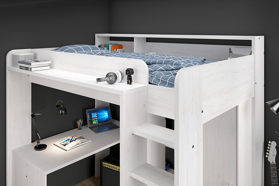 Higher Loftseng med skrivebord og garderobe