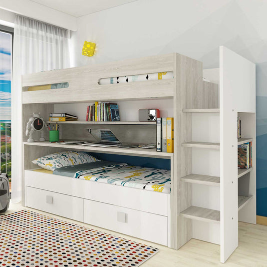 Sindre multifunksjonell loftseng med Skrivebord og Uttrekksseng - Hvit