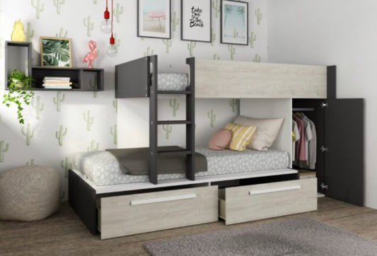 Køyeseng Rocky med garderobe 90×200