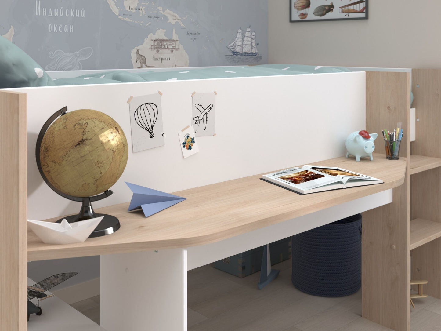 Halvhøy barneseng med skrivebord 90x200