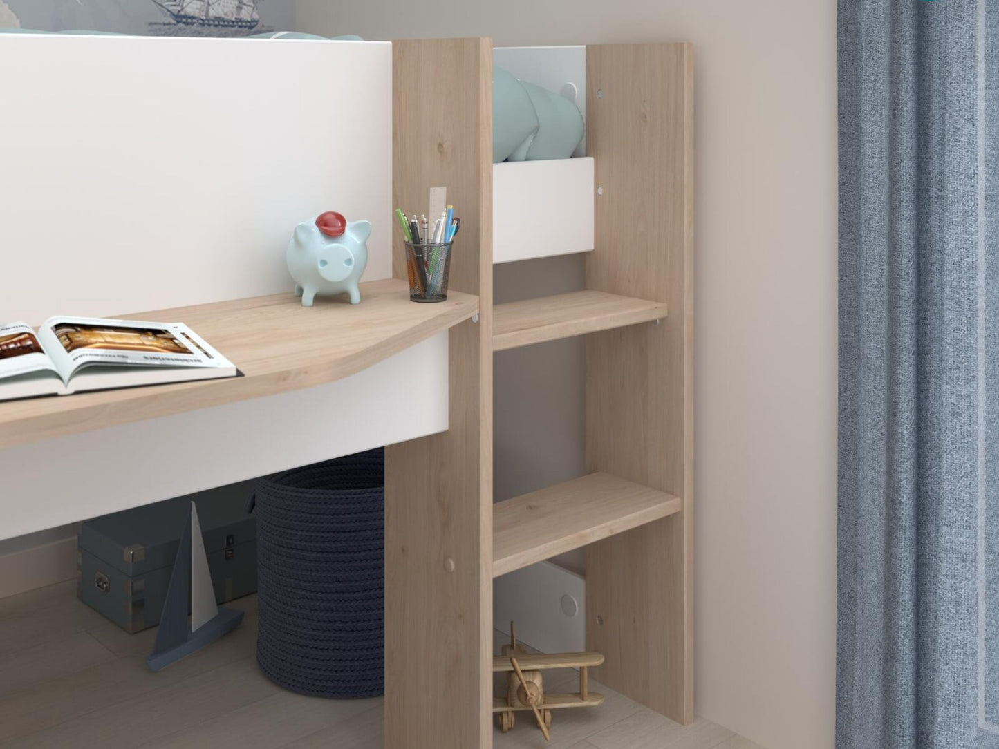 Halvhøy barneseng med skrivebord 90x200