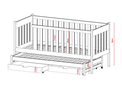 Kaja barneseng med gjesteseng og 2 skuffer