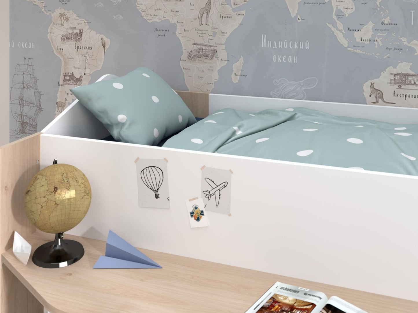 Halvhøy barneseng med skrivebord 90x200