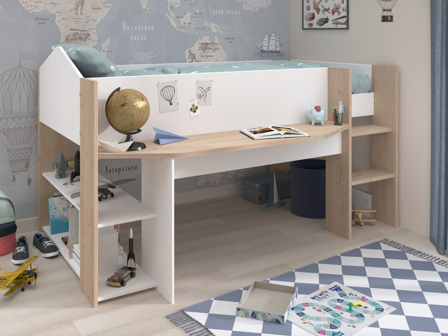 Halvhøy barneseng med skrivebord 90x200