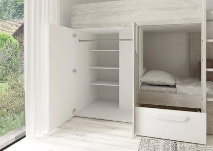 Melbourne køyeseng med skap og skuffer 90x200 - HVIT - kan speilvendes!