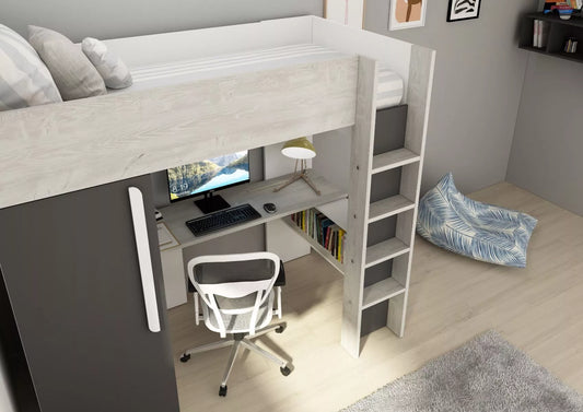 Loftseng med garderobeskap og skrivebord - Shade 90x200