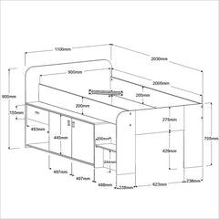 Halvhøy seng med oppbevaring 90x200 - Cache