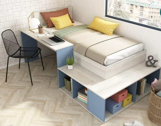 Blake barneseng med oppbevaring og skrivebord 90x200 - Blå
