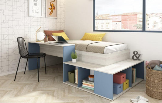 Trasman - Blake barneseng med oppbevaring og skrivebord 90x200 - Blå - Default Title barneseng i høy kvalitet fra Sengehuset.no