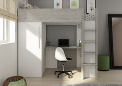 Loftseng med garderobeskap og skrivebord - Hvit 90x200