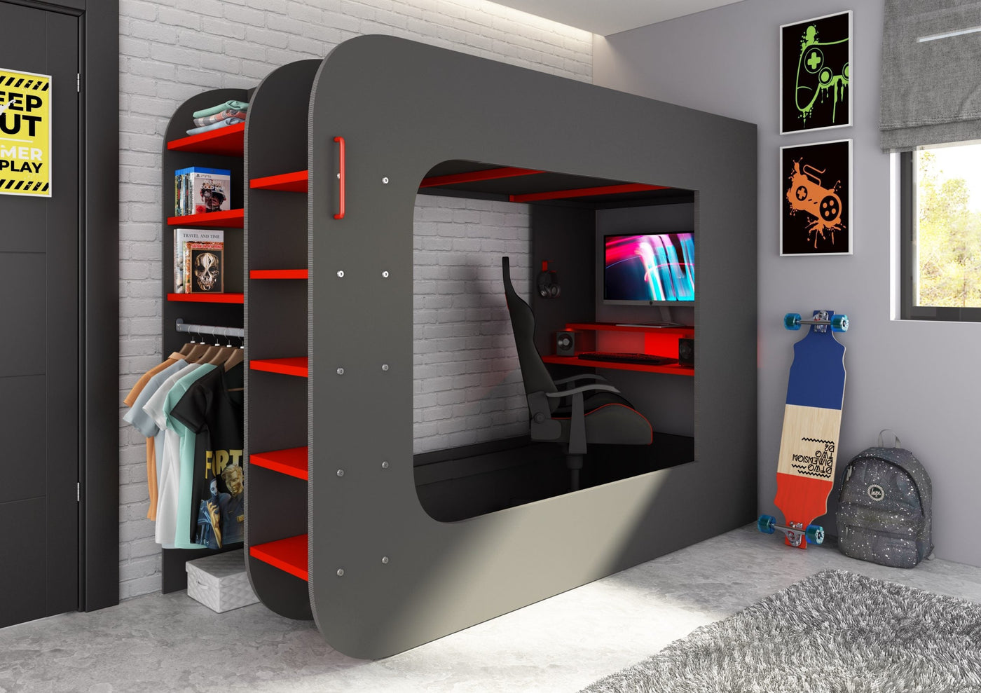 Trasman - Gamer ULTIMATE loftseng 90x200 - Default Title barneseng i høy kvalitet fra Sengehuset.no