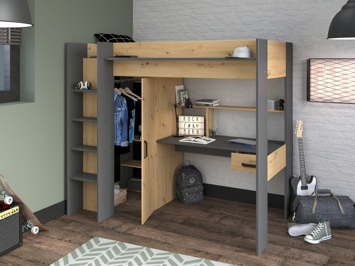 Parisot - Grayson loftseng med skrivebord og garderobe - Default Title barneseng i høy kvalitet fra Sengehuset.no