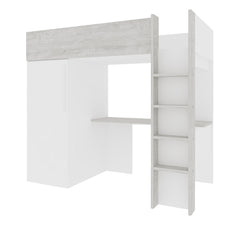 Loftseng med garderobeskap og skrivebord - Hvit 90x200