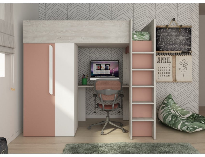 Trasman Studio Loftseng med Garderobe 90x200 - Antique Pink - Default Title barneseng i høy kvalitet fra Sengehuset.no