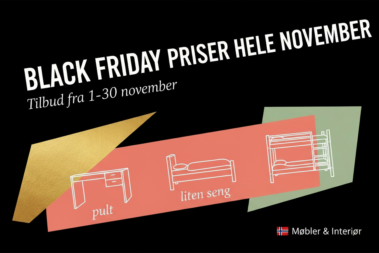 Black Friday banner med pult, seng og køyeseng