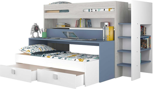 Sindre multifunksjonell loftseng med Skrivebord og Uttrekksseng - Smokey Blue