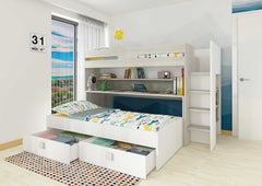 Sindre multifunksjonell loftseng med Skrivebord og Uttrekksseng - Hvit