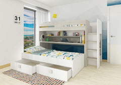 Sindre multifunksjonell loftseng med Skrivebord og Uttrekksseng - Hvit