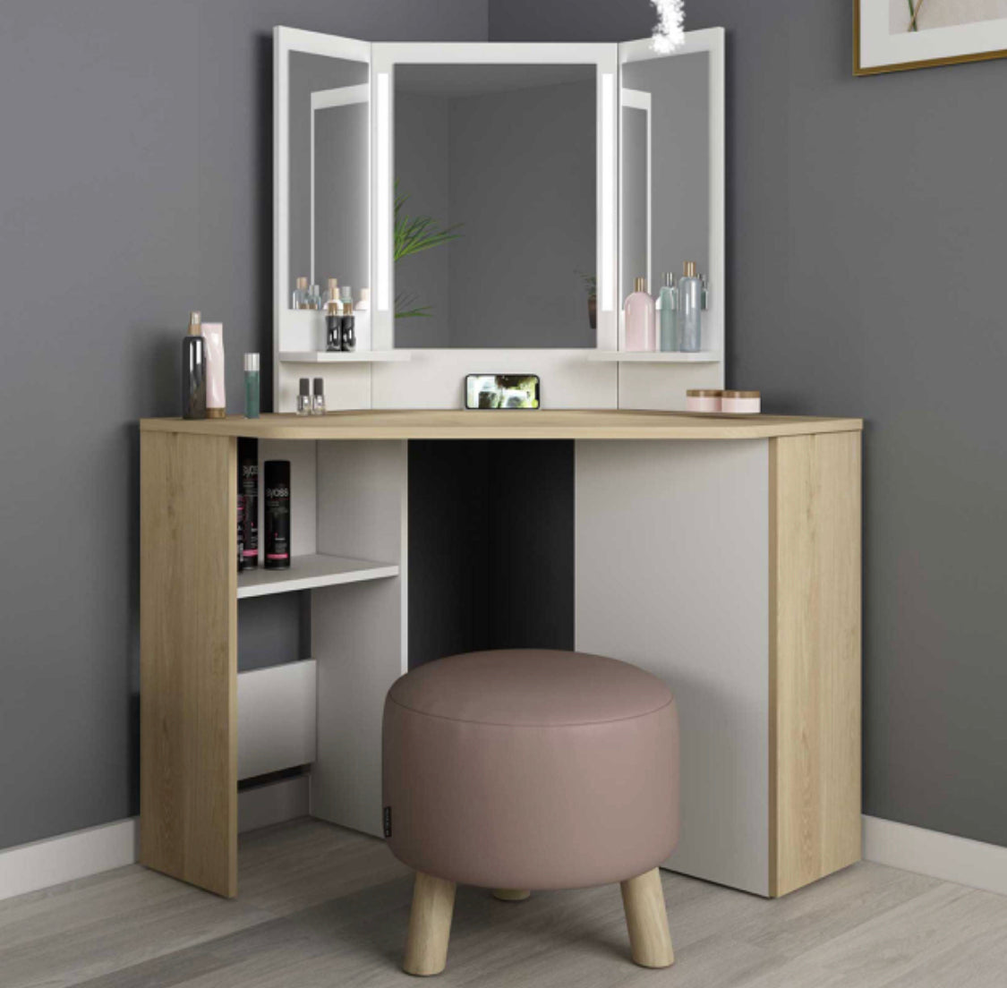 Sengehuset - Sminkebord Chic med speil – lys natur - Default Title barneseng i høy kvalitet fra Sengehuset.no