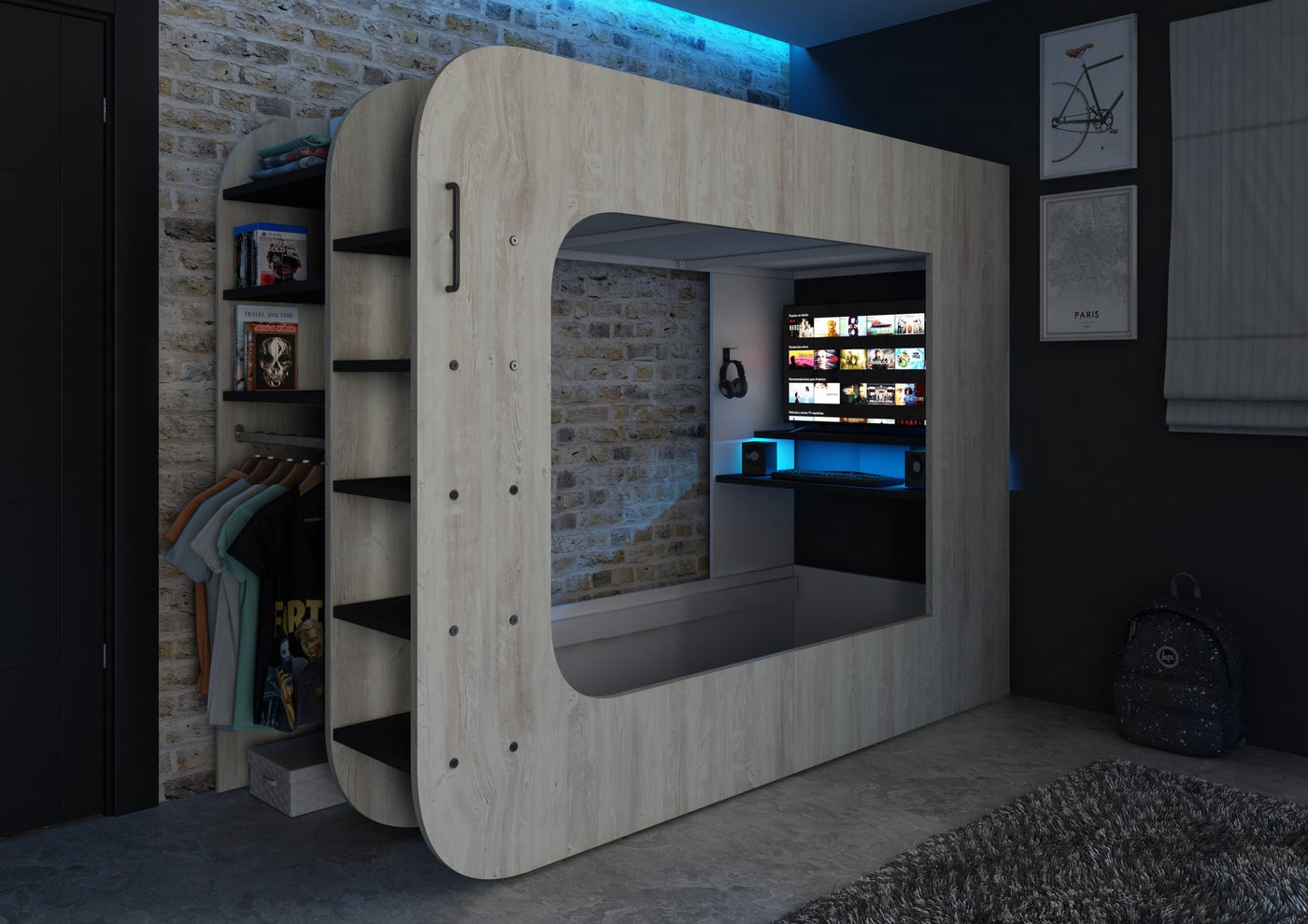 Sengehuset - Gamer ULTIMATE loftseng 90×200 NATUR - Default Title barneseng i høy kvalitet fra Sengehuset.no