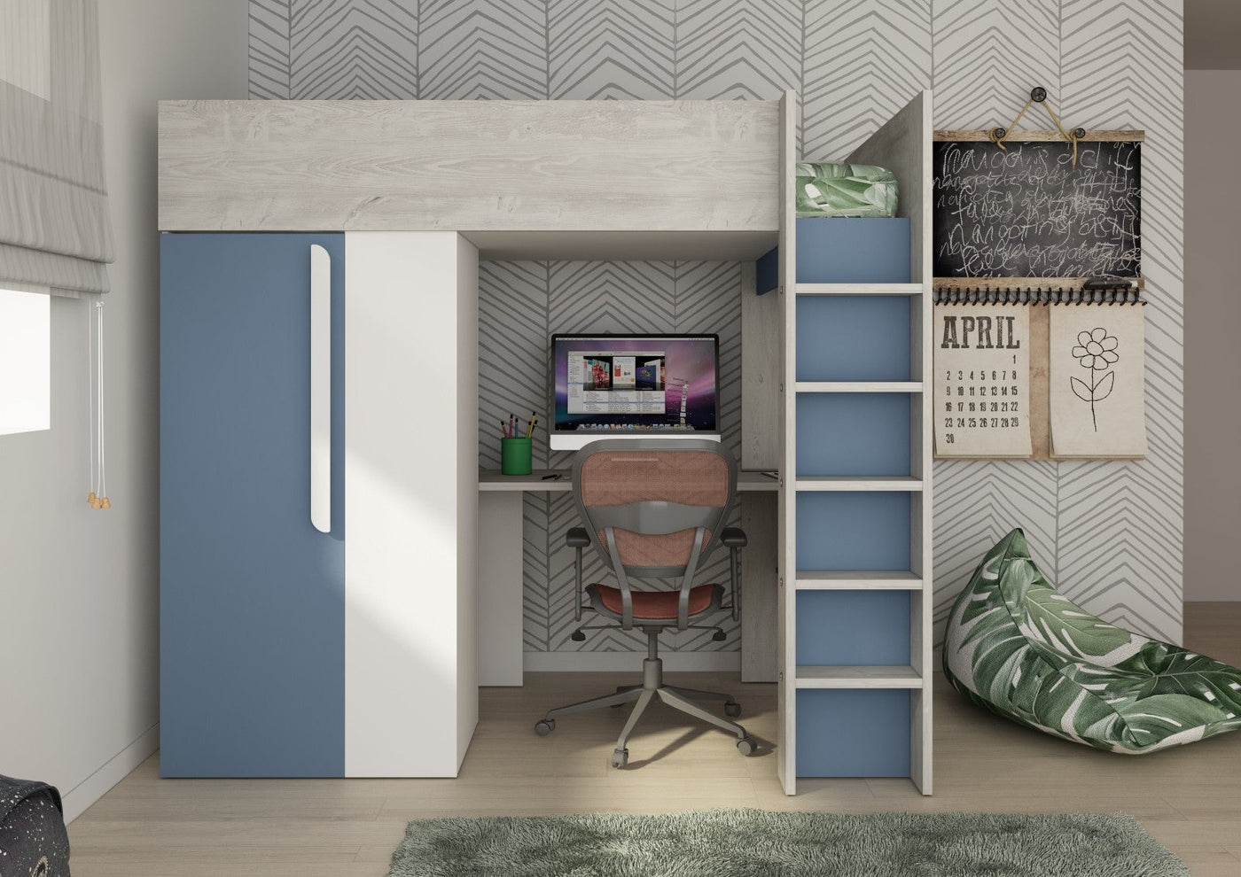 Trasman Studio Loftseng med Garderobe 90x200 - smokey blå - Default Title barneseng i høy kvalitet fra Sengehuset.no