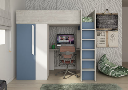 Trasman Studio Loftseng med Garderobe 90x200 - smokey blå - Default Title barneseng i høy kvalitet fra Sengehuset.no