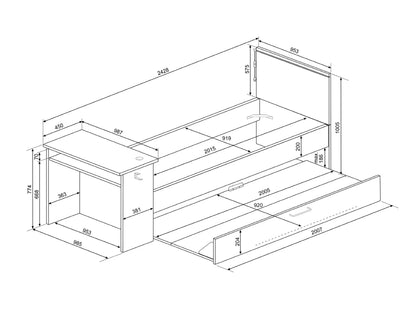 Magic gaming seng 90x200 med skrivebord og gjesteseng