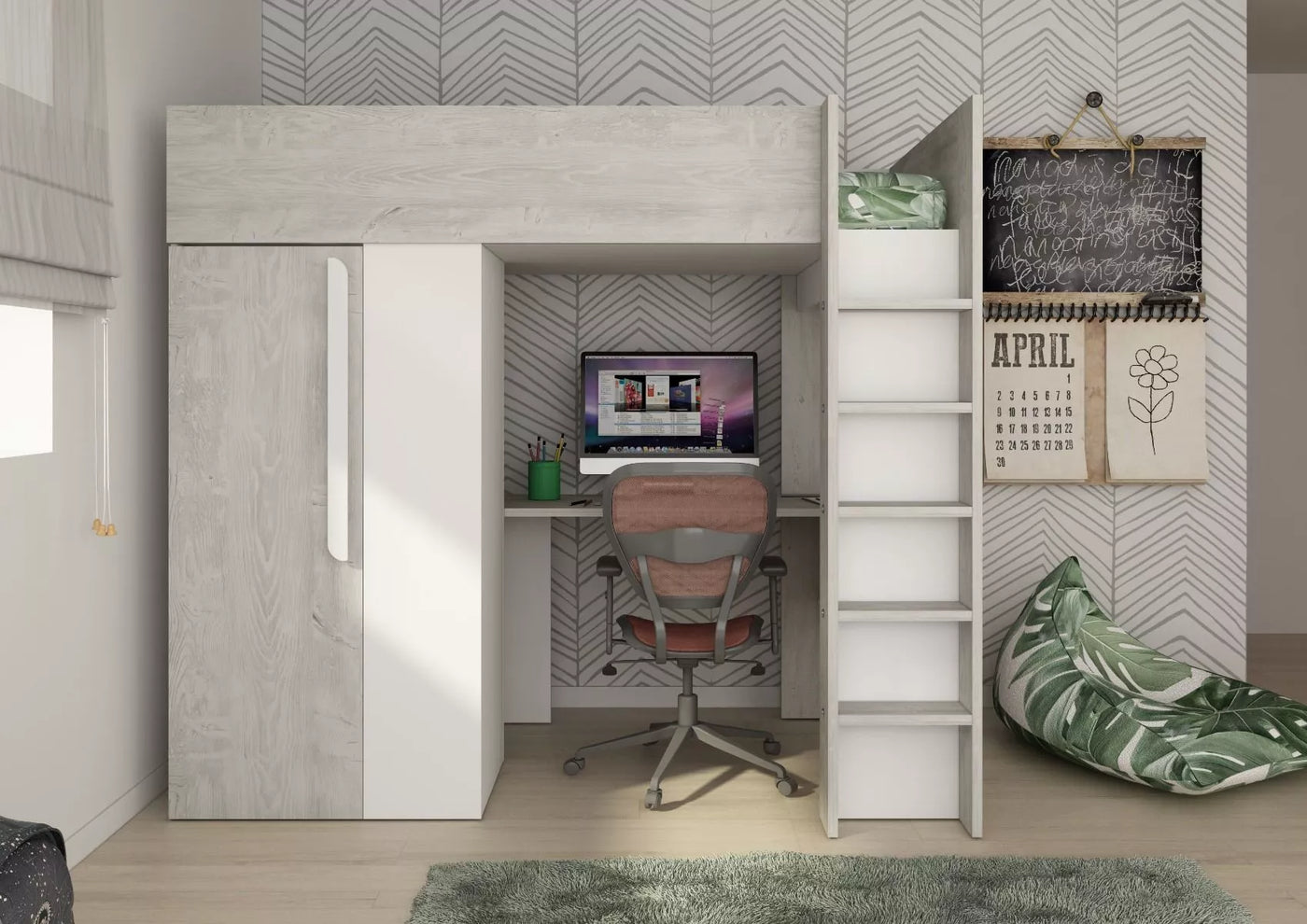Trasman Studio Loftseng med Garderobe 90x200 - hvit - Default Title barneseng i høy kvalitet fra Sengehuset.no
