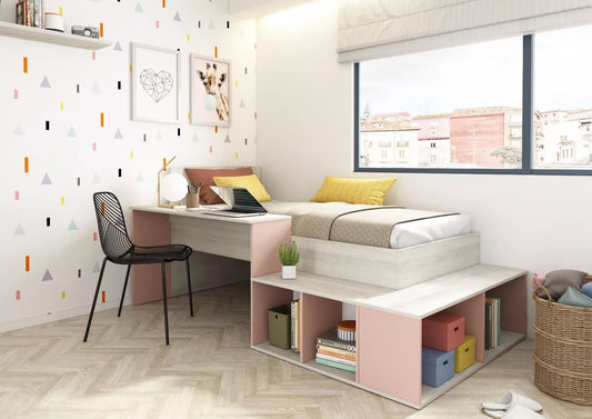 Blake barneseng med oppbevaring og skrivebord 90x200 - Antique Pink