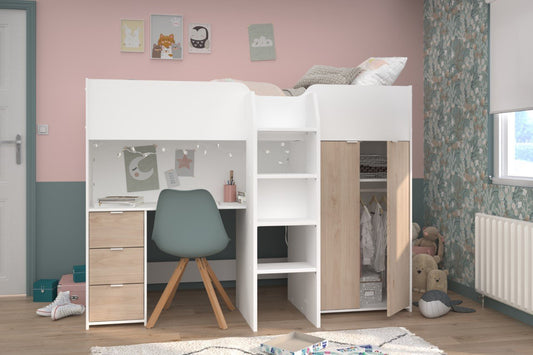 Loftseng Everest 90x200 med skrivebord i lekkert fransk design